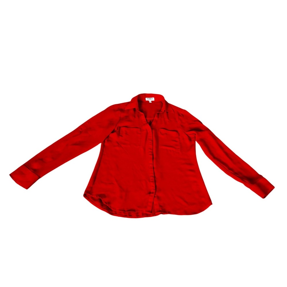 Express Portofino Shirt Womens Small Red Long Sleeve Roll Tab Button Down Blouse